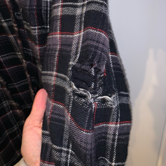 Black Distressed Flannel with Embroidery - Picture 3 of 5